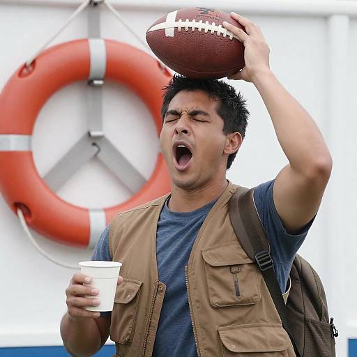 Yawning Man with Football and Life Preserver
