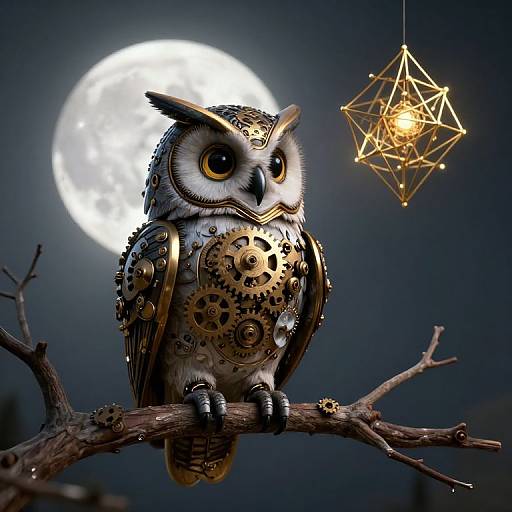 Steampunk Owl with Celestial Geometry