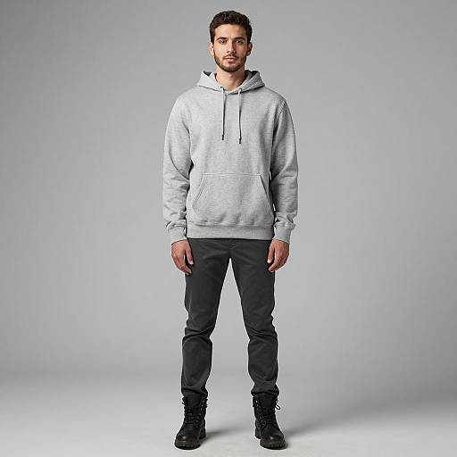 Young Man in Gray Hoodie and Black Boots