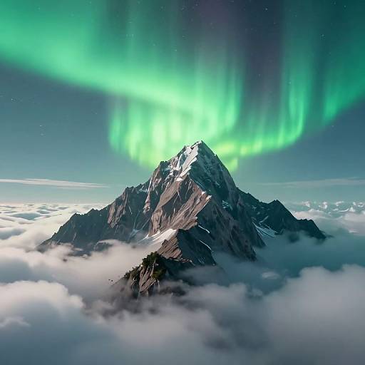 Majestic Mountain with Green Aurora