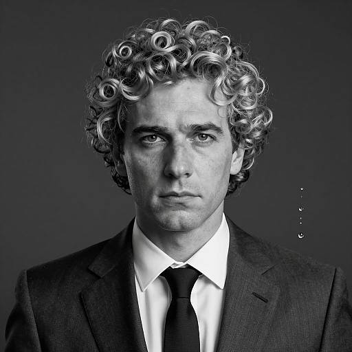 Serious Man with Curly Hair in Suit
