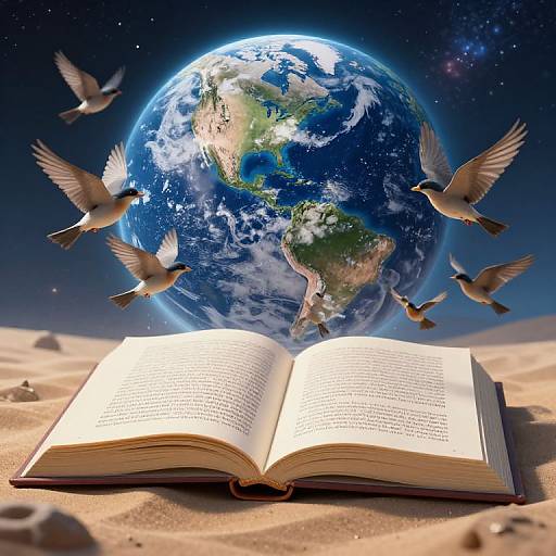 Surreal Open Book with Flying Birds