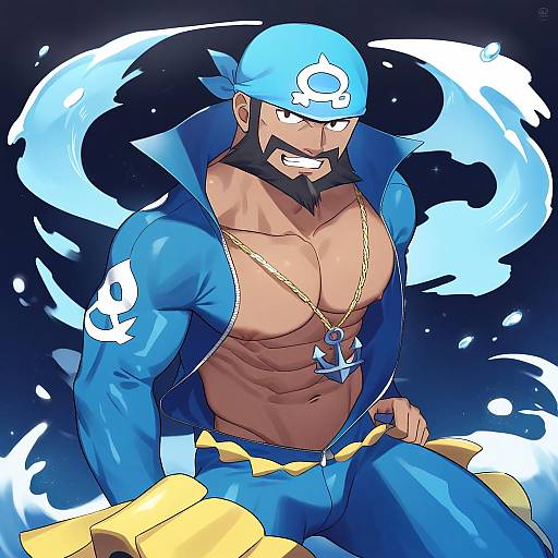 Illustration of Archie (pokemon), pokemon in the style of Kokone (coconeeeco)