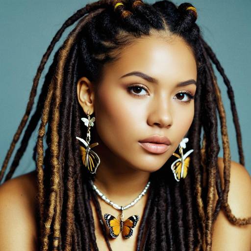 Stylish Girl with Butterfly Locs and Jewelry
