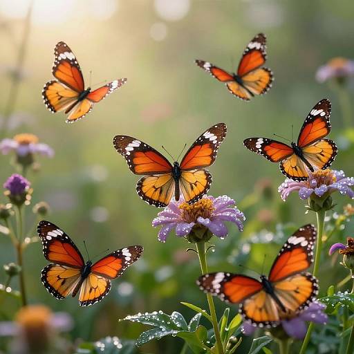 Vibrant Butterflies in Blooming Garden