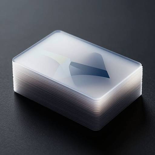 Photograph of a glowing, translucent, square LED button with a blue arrow icon, stacked layers casting light on a dark surface.