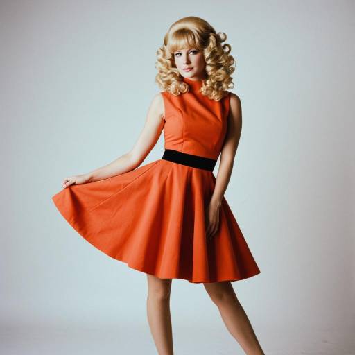 1960s Inspired Woman in Bright Orange Dress