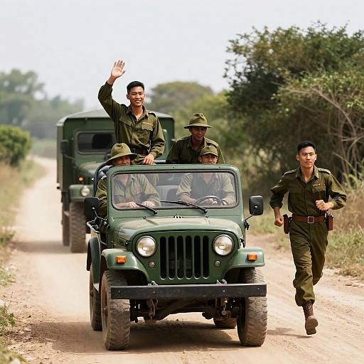 Dynamic Military Jeep Scene with Soldiers