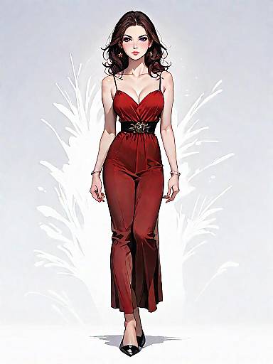 Woman in Burgundy Slip Dress