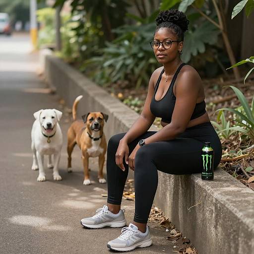 Black Woman with Dogs in Sunlight