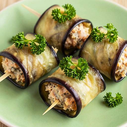 Vibrant Stuffed Eggplant Rolls Close-Up