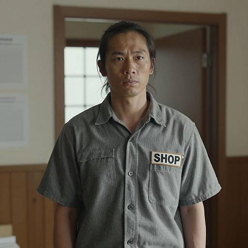 Man in Work Uniform with Shop Patch