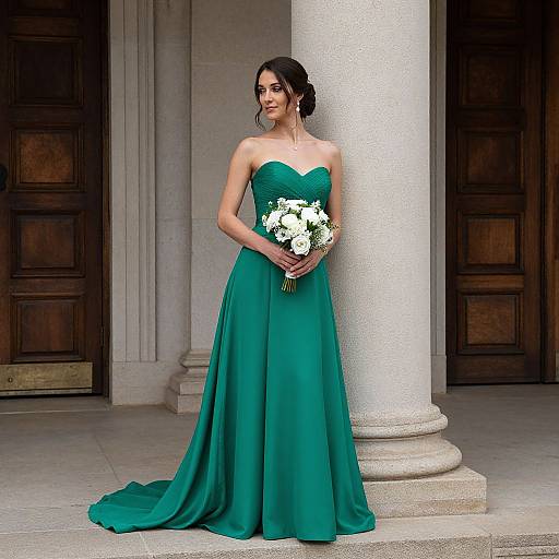 Elegant Woman in Emerald Wedding Dress