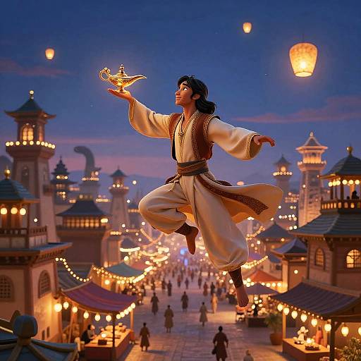 Aladin Flying Over Ancient City