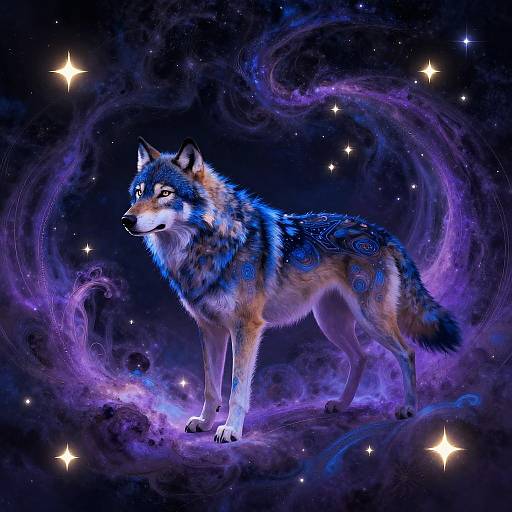 Celestial Wolf in Mystical Nebula