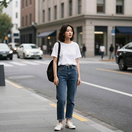 Woman Standing on City Street Corner