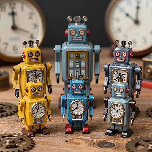 Retro Toy Robots with Clock Faces