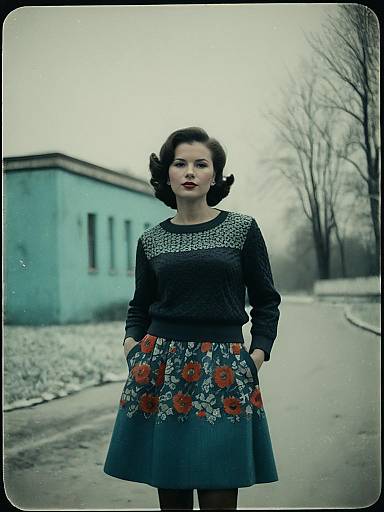 Woman in Black Knit Sweater and Floral Skirt