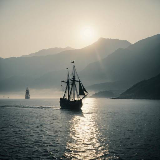 Medieval Ships Sailing at Sunrise