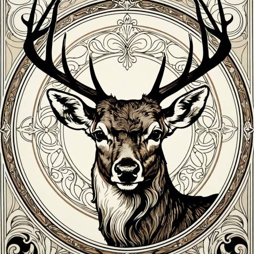 Vintage Art Nouveau Deer Portrait