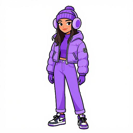 Winter Chic Woman in Lilac Outfit