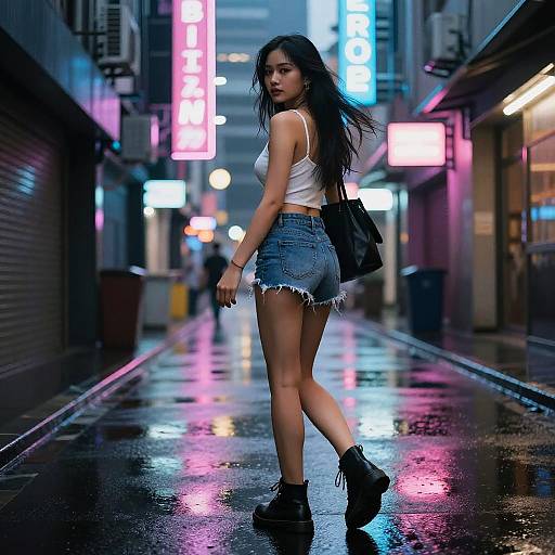Cyberpunk Vietnamese Woman in Neon Alley