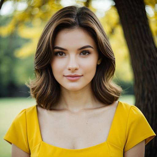 Realistic Woman in Yellow Dress Outdoors