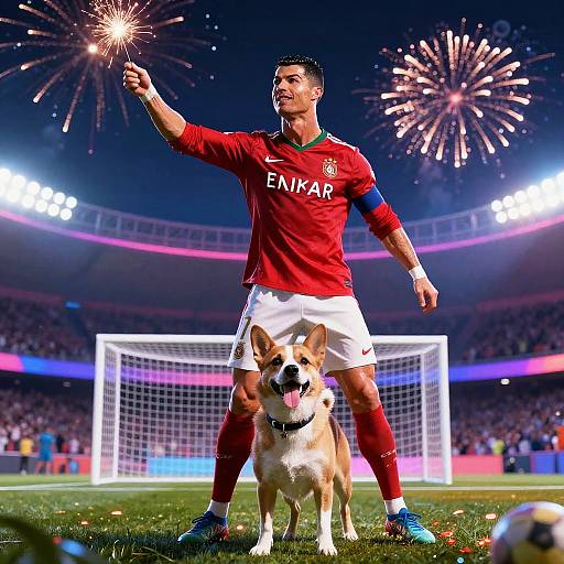Ronaldo Dog Goal Celebration Neon Art