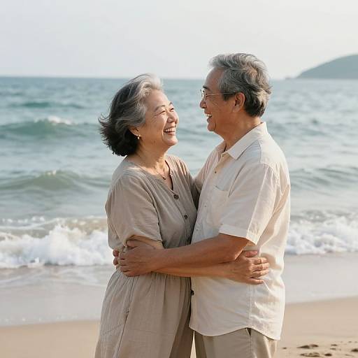 Senior Couple Embracing Love on Beach