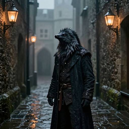 Moody Merlin in Rainy Camelot Alley