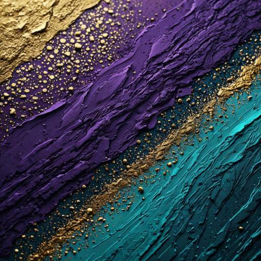 Textured Abstract Painting in Purple, Gold, and Teal