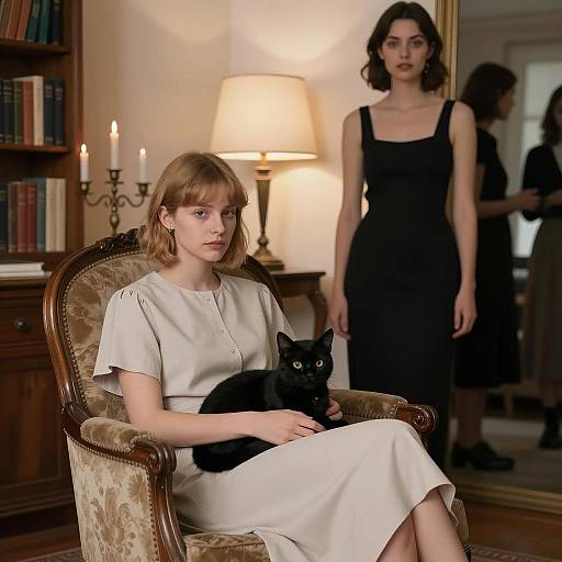 Cozy Evening with Two Women and Cat