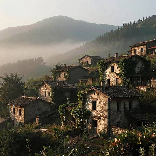Surreal Abandoned Village in Misty Mountains