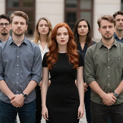 Diverse Group Standing Outdoors with Redhead