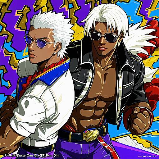 Illustration of K' (kof), the king of fighters in the style of Lunch (shin new)