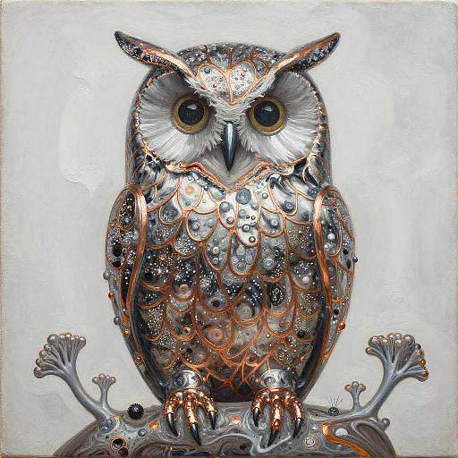 Metallic Owl with Mycelium Details
