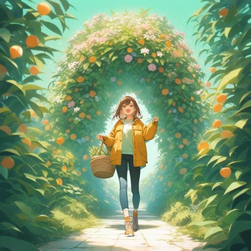 Lively Character in Blooming Garden