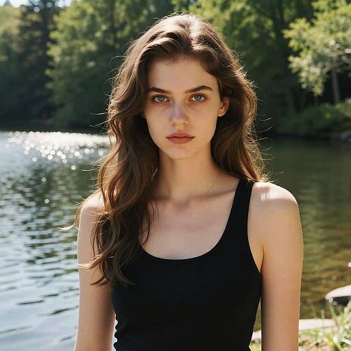 Serene Portrait by Sunlit Lake