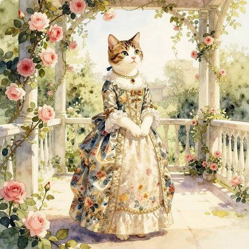 Serene Anthropomorphic Cat in Georgian Gown