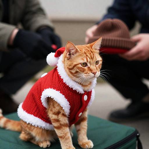 Festive Orange Tabby Cat in Santa Outfit