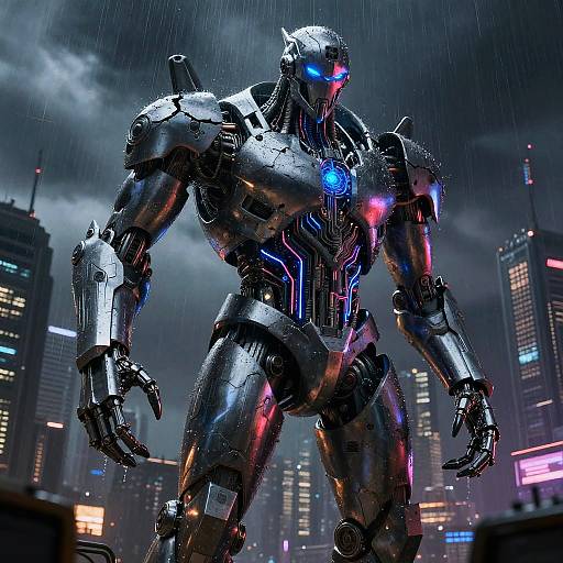 Cyberpunk Monster Over Futuristic City