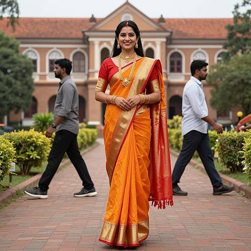 Woman in Saree by Colonial Building