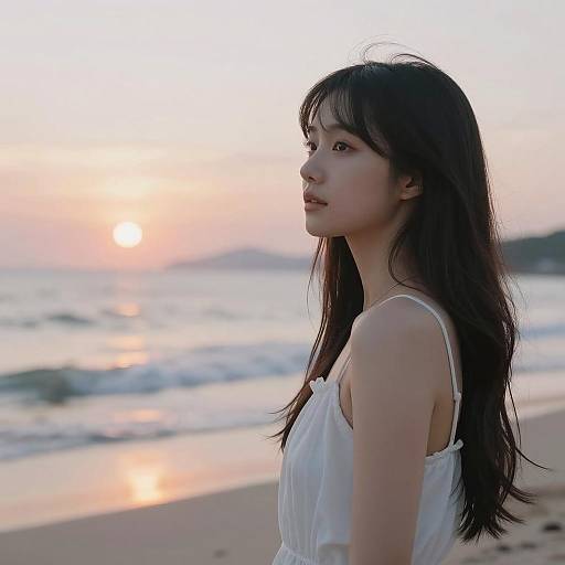 Serene Woman Against Beach Sunset