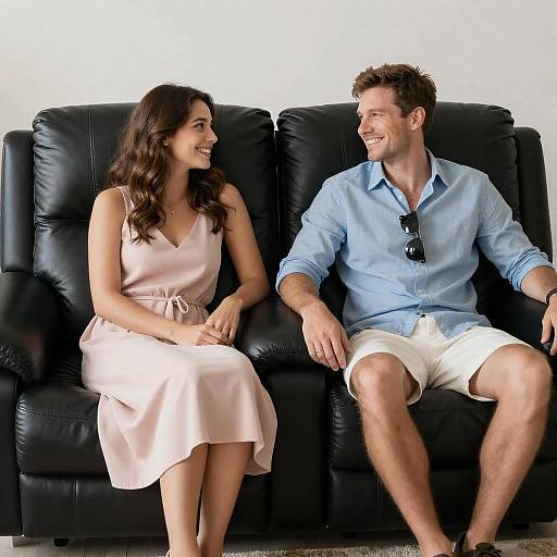 Smiling Couple in Leather Recliners