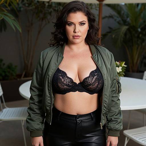 Curvy Woman in Green Bomber Jacket