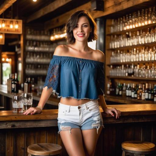 Casual Young Woman at Bar Portrait