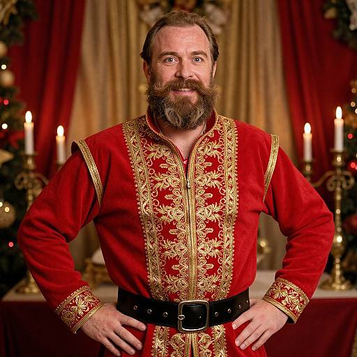 Bearded Man in Festive Embroidered Costume