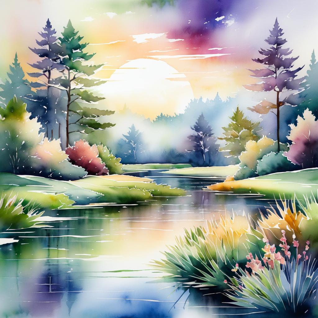 Serene Watercolor Landscape with Elegance