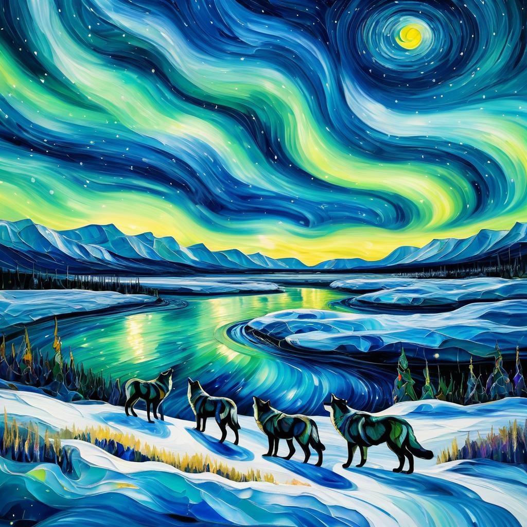 Arctic Night: Van Gogh's Starry Wolves