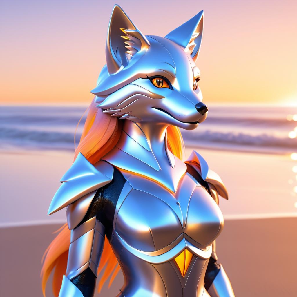 Cinematic Fox Woman at Sunset Beach